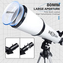 HEXEUM Telescope 80mm Aperture 600mm Astronomical Portable Refracting - WHITE - Like New