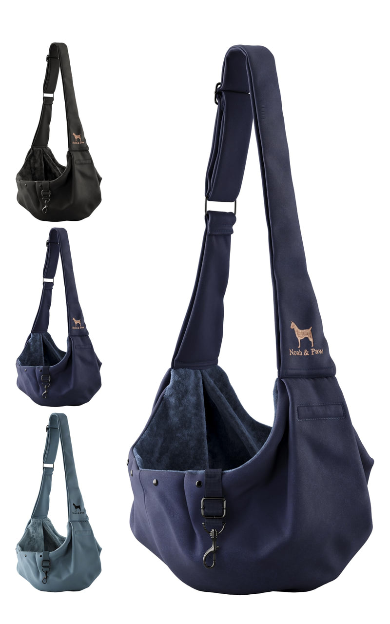 NOAH & PAW DOG SLING CARRIER FOR SMALL DOGS 5-18LB, PREMIUM TWILL - NAVY BLUE - Like New
