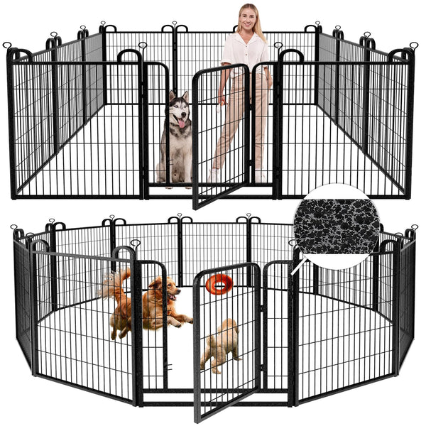 KFVIGOHO DOG PLAYPEN OUTDOOR 12 PANELS FENCE HEAVY DUTY MESH - BLACK - Like New