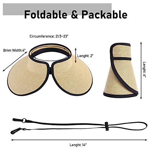 SIMPLICITY WOMEN'S SUMMER FOLDABLE WIDE BRIM HATS STRAW SUN VISOR - 3 COLORS - Like New