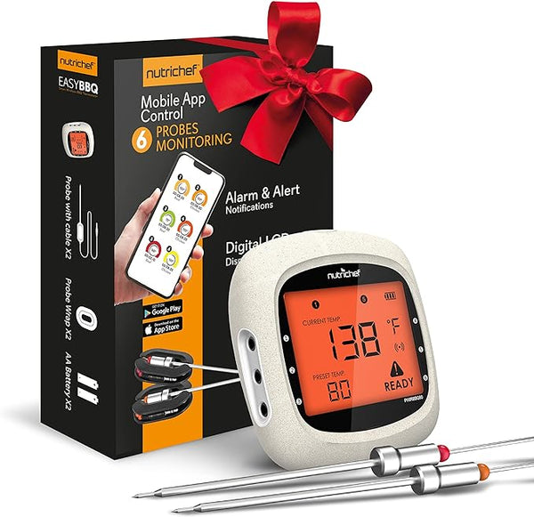 NutriChef Bluetooth Meat Thermometer Grilling Smoking 400 Ft Range LCD - WHITE Like New