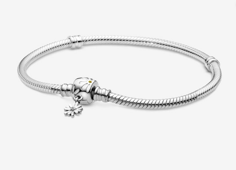 PANDORA MOMENTS DAISY FLOWER CLASP SNAKE CHAIN BRACELET 6.3" - STERLING SILVER - Like New