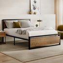 GENERIC METAL PLATFORM QUEEN BED FRAME W/WOODEN HEADBOARD - 14” HEIGHT - WALNUT - Like New
