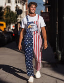 ADOVIGO MEN AMERICAN FLAG OVERALLS ADJUSTABLE STRAP SUMMER LONG JUMPSUITS RED - Brand New