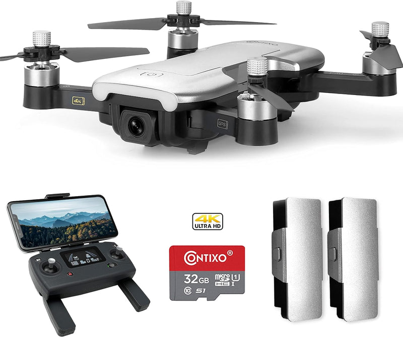 Contixo F30 Drone WiFi 4K UHD Camera and GPS,FPV Quadcopter - Silver - Like New