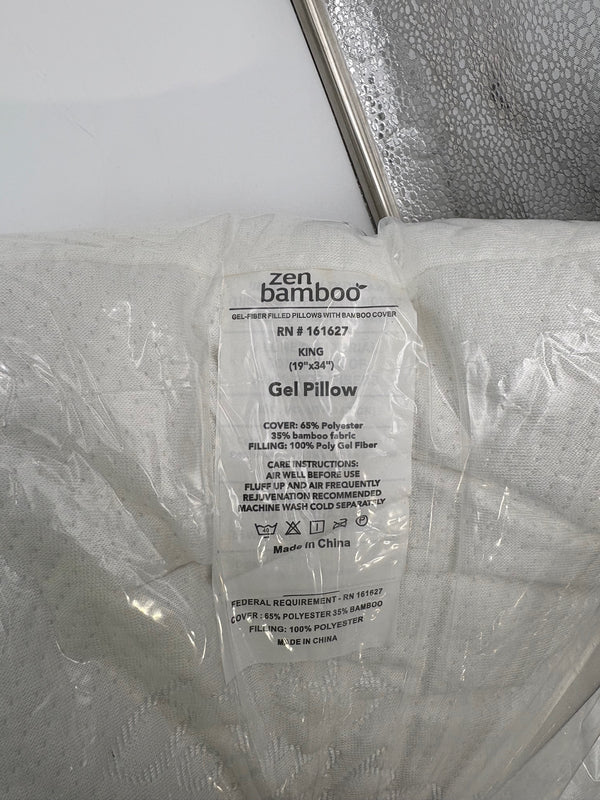 ZEN BAMBOO GEL-FIBER FILLED PILLOW WITH BAMBOO COVER, KING 19X34 - WHITE - Brand New