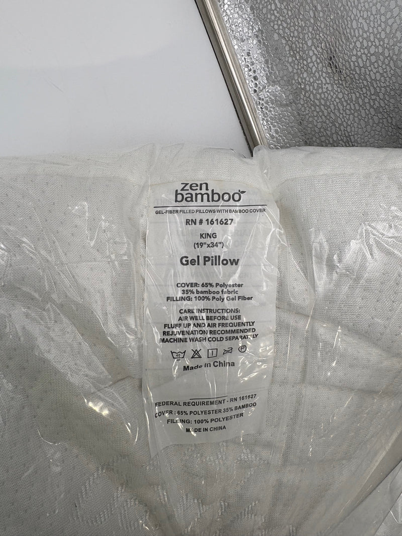 ZEN BAMBOO GEL-FIBER FILLED PILLOW WITH BAMBOO COVER, KING 19X34 - WHITE - Brand New