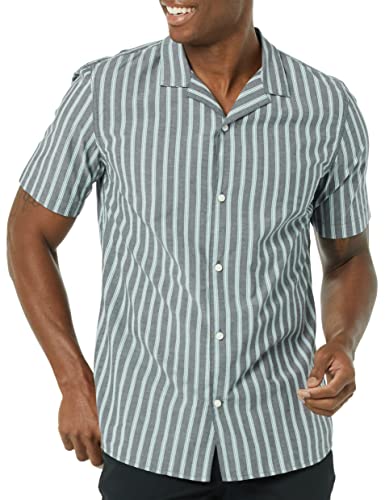 AMAZON ESSENTIALS MEN'S VACATION COTTON RESORT SHIRT, NAVY STRIPE, SIZE XL - Brand New