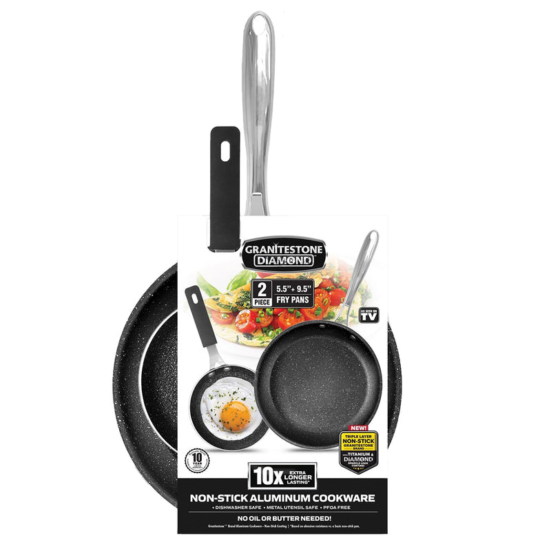 Premium Nonstick Frying Pan Set Dishwasher-Safe Non-Toxic Granite Stone Cookware 9.5in and 5.5in 2-Pan Bundle 2762