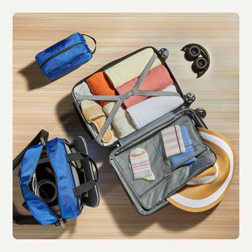 Amazon Basics 3-Piece Luggage Set 22" Expandable Hardside Suitcase - Navy blue - Like New