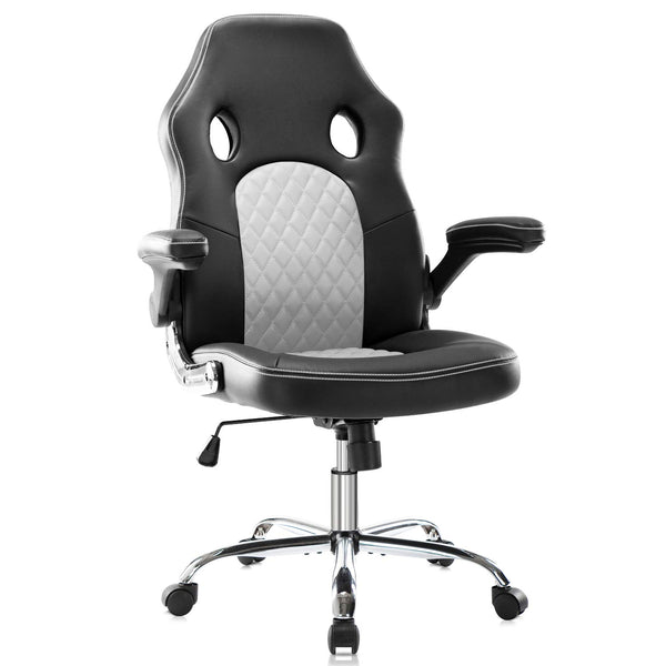 SMUG GAMING CHAIR ERGONOMIC OFFICE CHAIR PU LEATHER DESK CHAIR - WHITE/BLACK - Like New