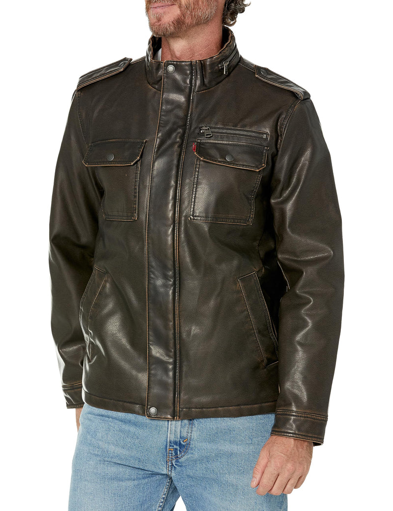 LEVI'S MENS VINTAGE DEER FAUX LEATHER SHERPA MILITARY JACKET BIG & TALL - XL - Like New