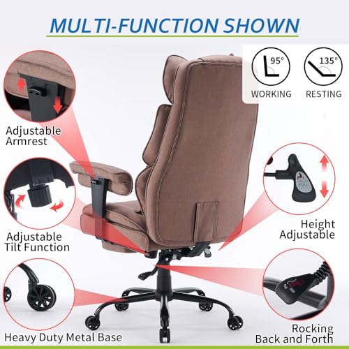 EFOMAO Fabric Office Chair, Big and Tall Chair 400 lb Weight Capacity - Brown - Like New