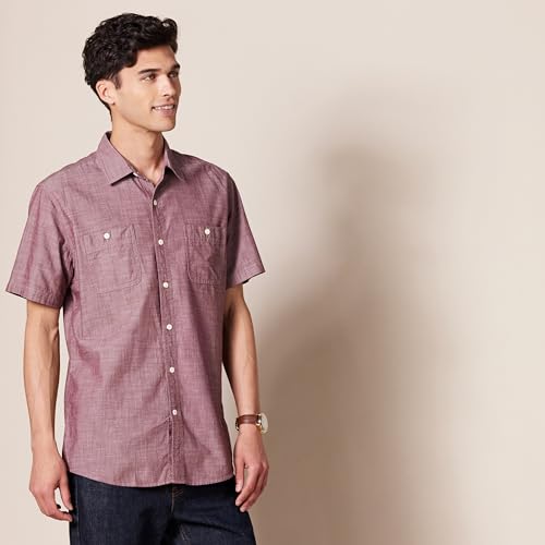 AMAZON ESSENTIALS MEN'S REGULAR-FIT, SHORT-SLEEVE BUTTON-DOWN, BURGUNDY, XXL - Brand New
