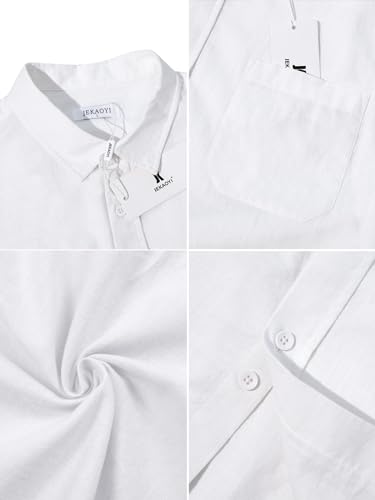 JEKAOYI BUTTON DOWN SHORT SLEEVE LINEN SHIRTS MEN SUMMER BEACH - SIZE XL - WHITE - Brand New
