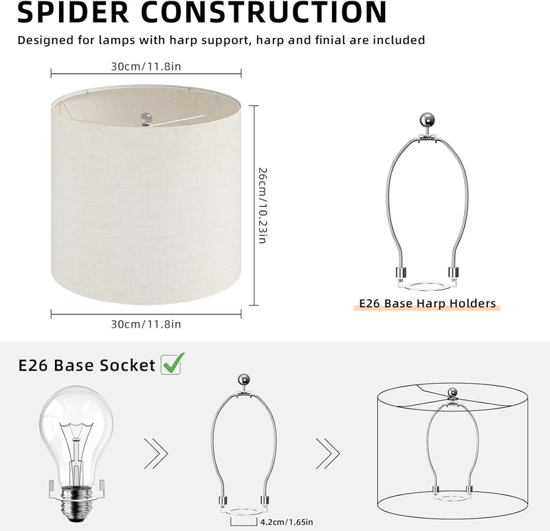 GENERIC 11.8" TOP X 11.8" BOTTOM X 10.2" HIGH DRUM LAMPSHADES (1 PACK) - LINEN - Like New