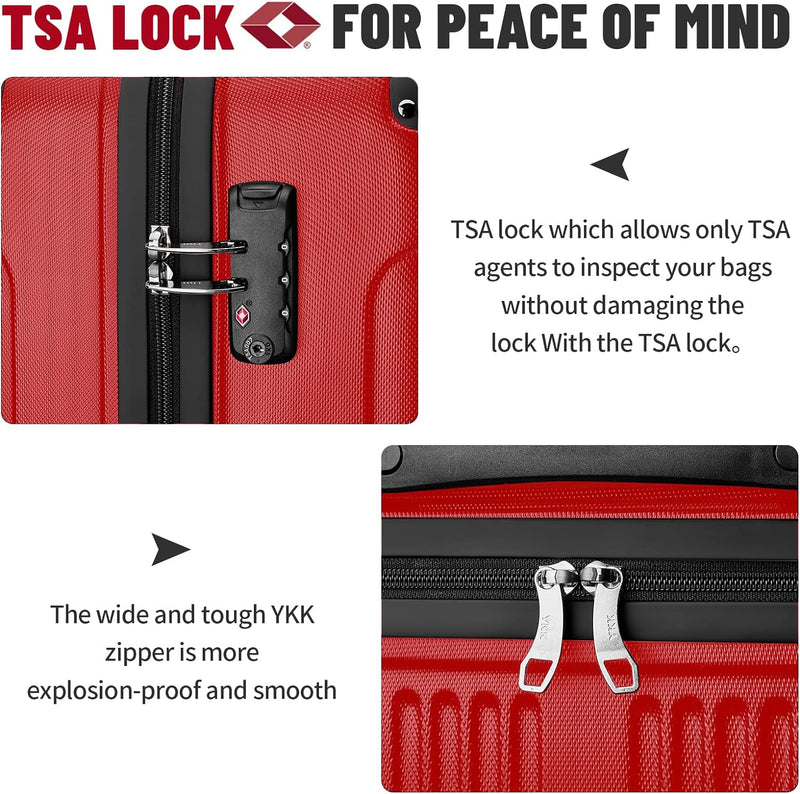 JOYWAY Luggage 8-Piece Travel Sets Hardside Suitcase Spinner Wheels 24" - Red - Like New