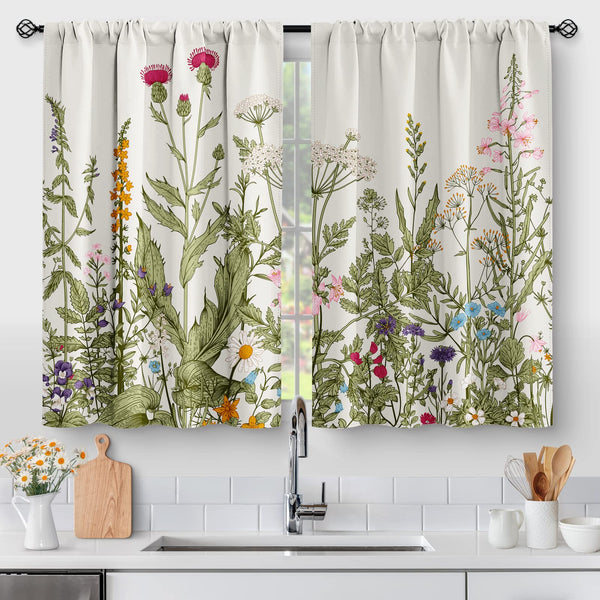 AIMEGO Kitchen Curains Spring Flower Botanical Vintage 36In 2 Panels - Floral - Like New