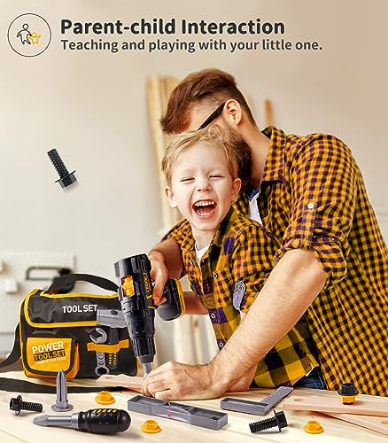 GEYIIE KIDS TOOL SET, CONSTRUCTION TOOLS TOY WITH DURABLE TOOL BAG 40 PCS-YELLOW Like New