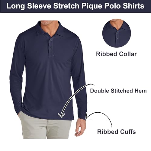 GALAXY BY HARVIC MEN'S LONG SLEEVE PIQUE POLO SHIRT - SIZE: MEN L - NAVY - Brand New