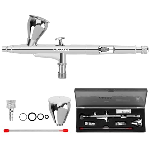 OVAGA AIRBRUSH KIT AIRBRUSH GUN DUAL-ACTION GRAVITY 1/4 OZ CUP - SILVER - Like New