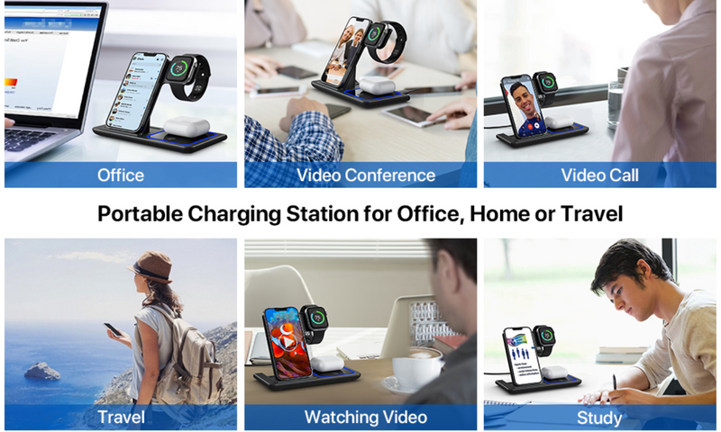 YOXINTA WIRELESS CHARGING STATION, 3 IN 1 WIRELESS CHARGER STAND - BLACK - Like New