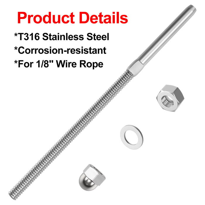BLIKA 6" Swage Threaded Stud for 1/8" cable railing - Like New