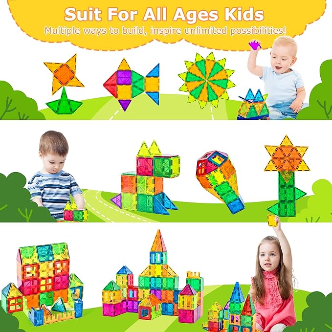 COSSY 120Pcs Magnet Tiles 3D Building Blocks Set T-MT-120-9X - Multicolor - Like New
