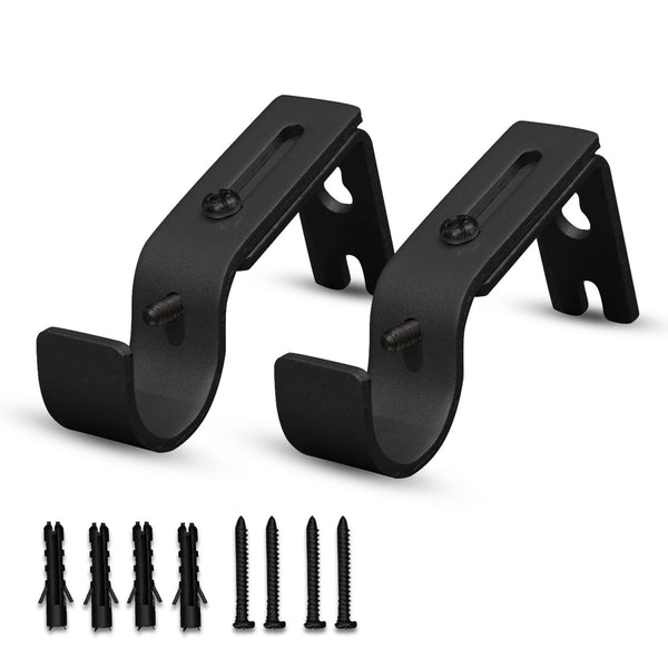 AAZHAN CURTAIN ROD BRACKET METAL ROD HOLD 1" WALL ROD, 2 PCS, 2 PCS - BLACK - Like New
