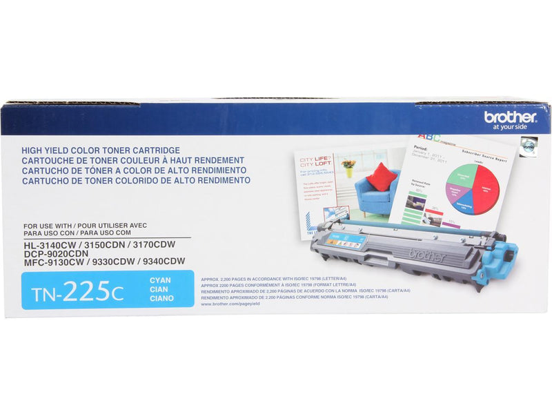 Brother Genuine TN225C High Yield Cyan Toner Cartridge - Laser - High Yield -