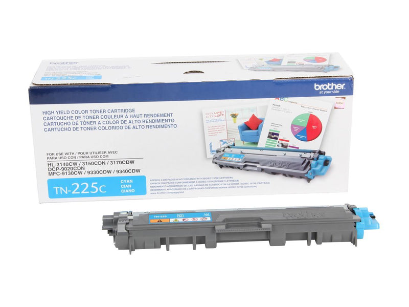 Brother Genuine TN225C High Yield Cyan Toner Cartridge - Laser - High Yield -