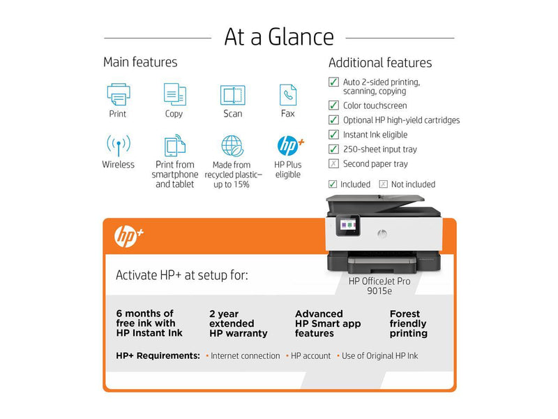 HP OfficeJet Pro 9015e All-in-One Wireless Color Printer, with bonus 6 months