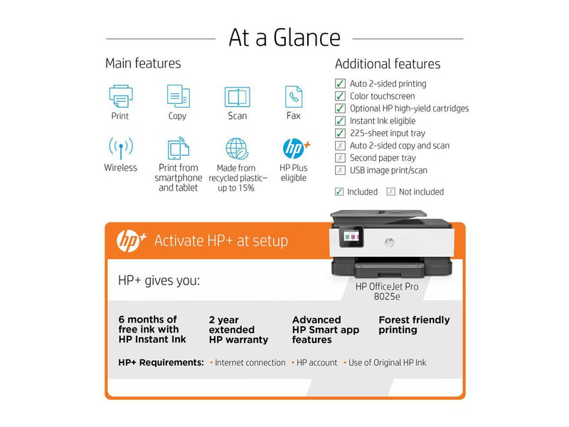 HP OfficeJet Pro 8025e Wireless Color All-in-One Printer with bonus 6
