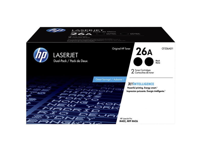 HP 26A Toner Cartridge - Black - 2 Pack CF226AD