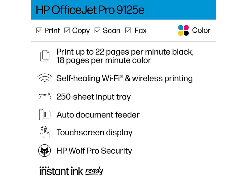 HP OfficeJet Pro 9125e Wireless Color All-in-One Printer with Bonus 3 Months