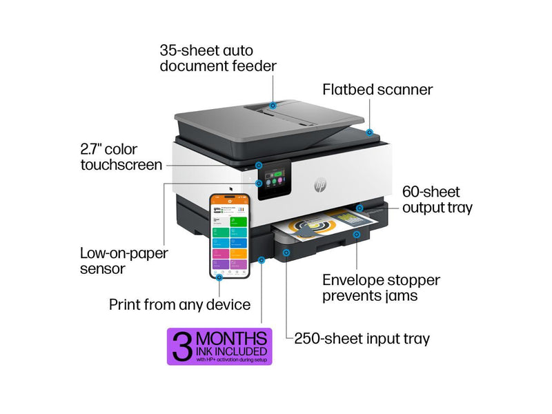 HP OfficeJet Pro 9125e Wireless Color All-in-One Printer with Bonus 3 Months