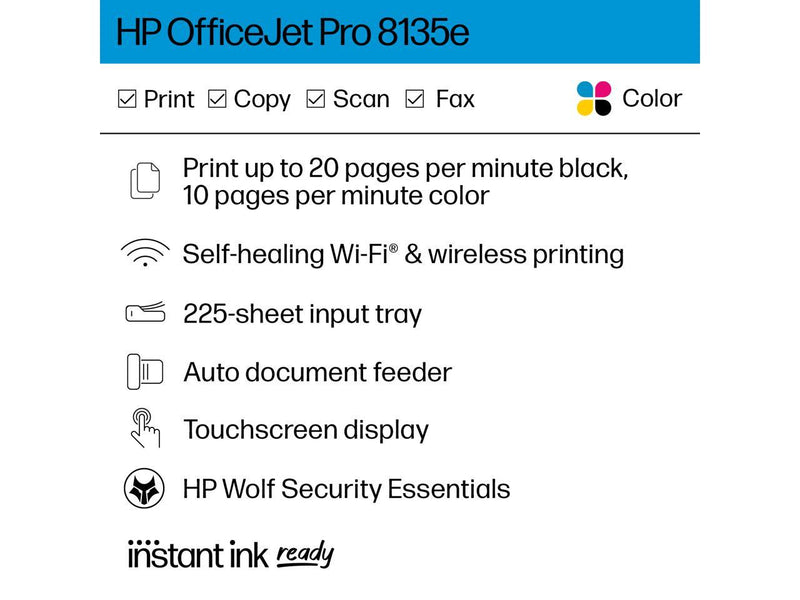 HP OfficeJet Pro 8135e All-in-One Printer w/ bonus 12months Instant Ink through