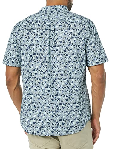 AEM20109SS22 AMAZON ESSENTIALS MEN'S SLIM-FIT SHORT-SLEEVE POPLIN BLUE FLORAL L - Brand New