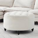 IMMULIZE 30" Round Storage Ottoman, Button Circle Lid, Large Footrest - Cream - Like New
