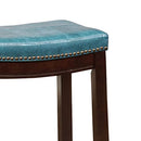 Linon Claridge Backless Counter Stool Blue Faux Leather Wood Frame Brown - Brand New