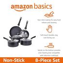 AMAZON BASICS NON STICK 8-PIECE KITCHEN COOKWARE SET, BLACK - Like New