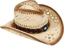 LIVINGSTON MEN & WOMEN'S WOVEN STRAW COWBOY HAT BLUE BEAD BEIGE ST-027 - Brand New