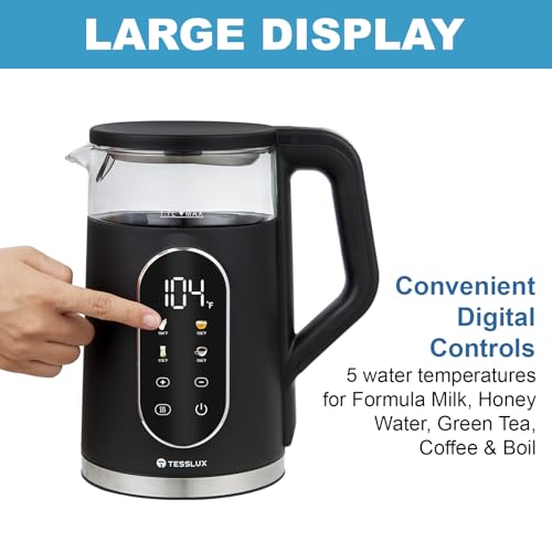 TESSLUX ELECTRIC KETTLE 1500W Kettle with Temperature Control 1.7L - BLACK - Like New
