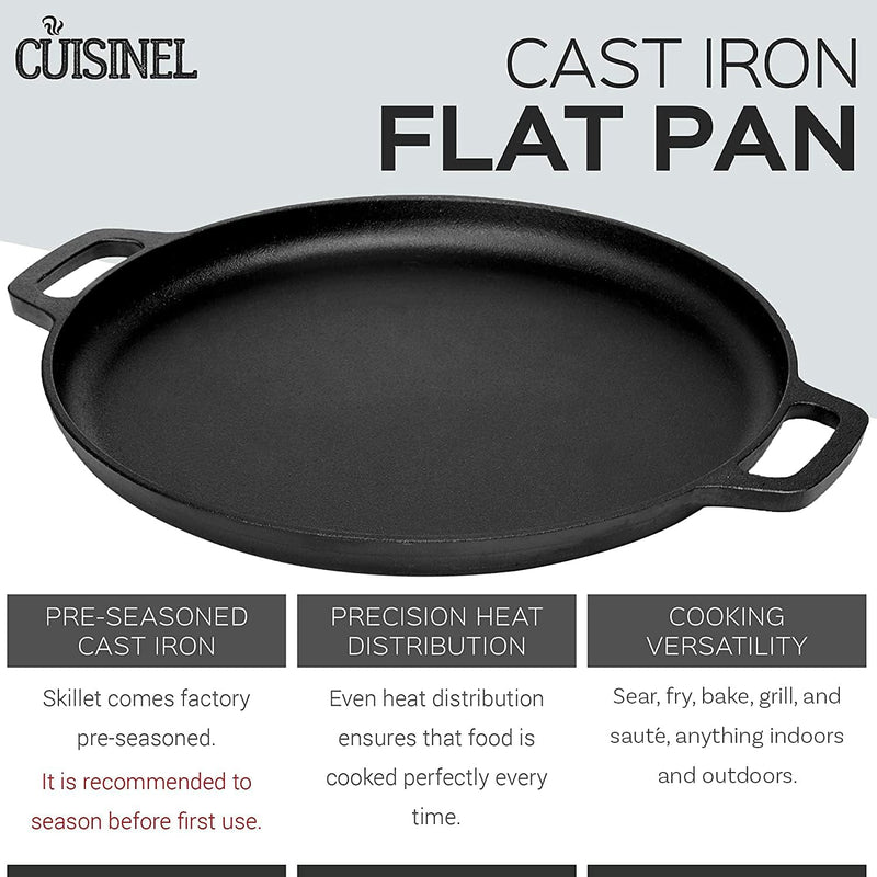 Cuisinel Cast Iron Pizza Pan/Round Griddle 13.5" Flat Skillet FBA-C12714 - Black Like New