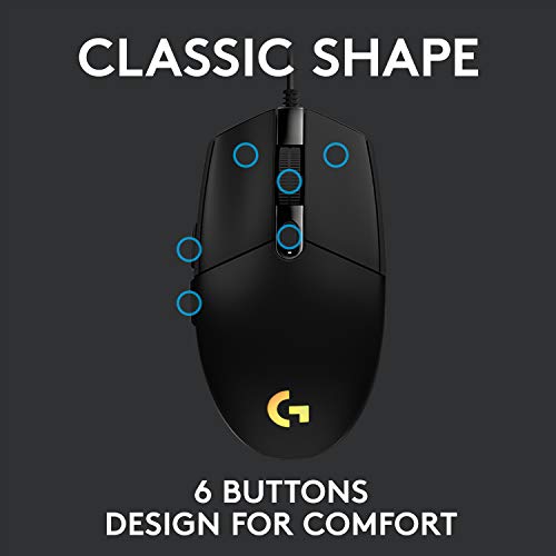 LOGITECH G203 WIRED GAMING MOUSE 8,000 DPI RAINBOW 910-005790 - BLACK - Like New
