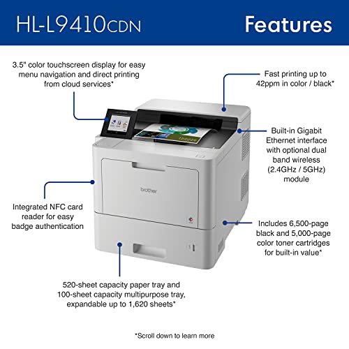 BROTHER HL‐L9410CDN ENTERPRISE COLOR LASER PRINTER FAST PRINTING - WHITE - Like New