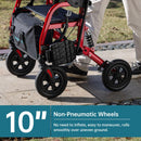 ELENKER 2-IN-1 SHOCK-ABSORBING ROLLATOR WALKER 10” WHEELS - RED - Like New