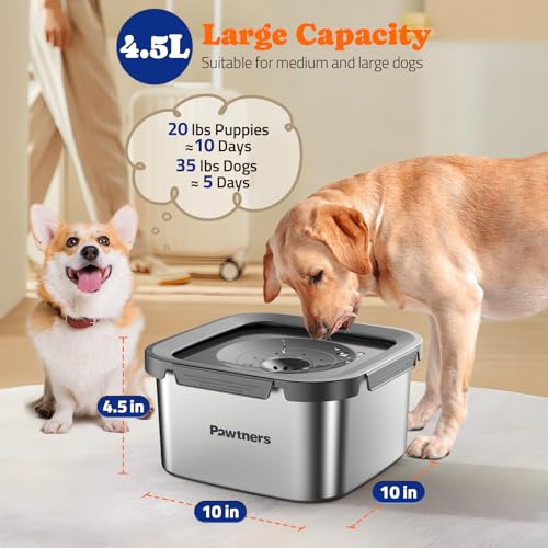 PAWTNERS DOG WATER BOWL NO SPILL 4.5L STAINLESS STEEL DOG FLOATING BOWL GRAY - Like New