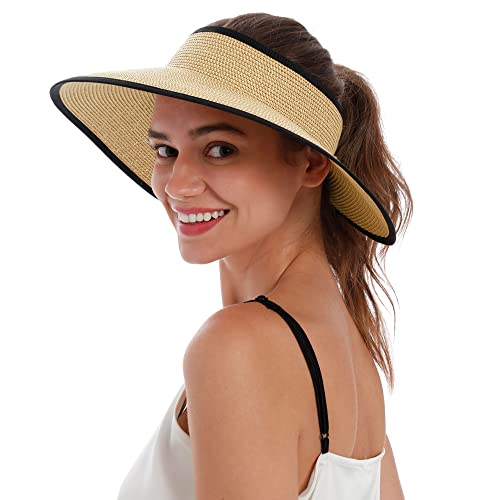 Simplicity Women's Summer Foldable Wide Brim Beach Hats Straw Sun Visor Hats - Brand New