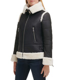 KARL LAGERFELD PARIS WOMEN'S FAUX SHEARLING BOMBER JACKET - BLACK - SIZE L - Like New